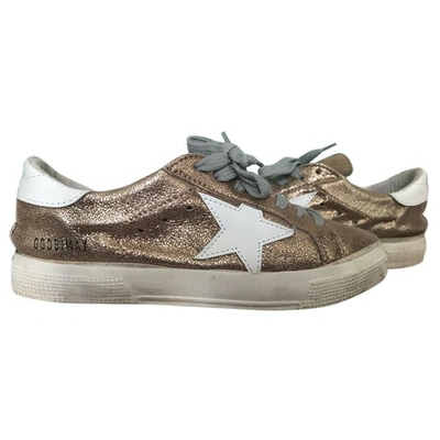 Pre-owned Golden Goose May Leather Trainers In Gold