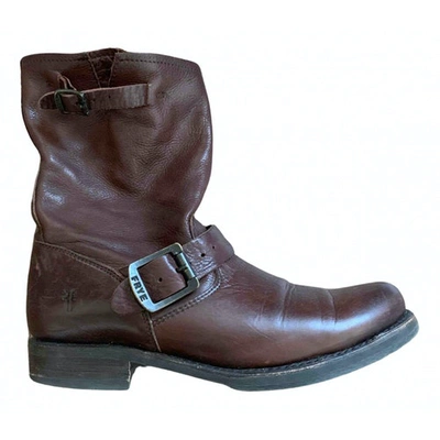 Pre-owned Frye Leather Ankle Boots In Brown