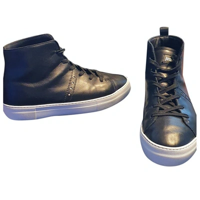 Pre-owned Just Cavalli Leather High Trainers In Black