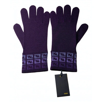 Pre-owned Fendi Wool Gloves In Purple