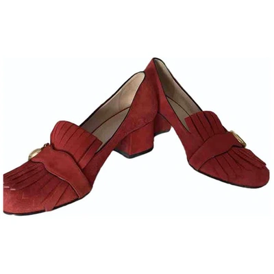 Pre-owned Gucci Marmont Red Suede Heels