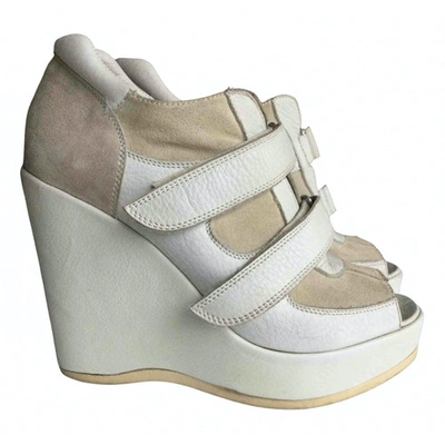 Pre-owned Miu Miu Leather Sandals In White