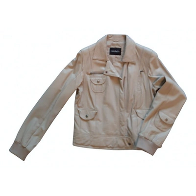 Pre-owned Max & Co Leather Biker Jacket In Beige