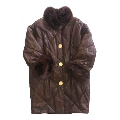 Pre-owned Genny Leather Coat In Brown