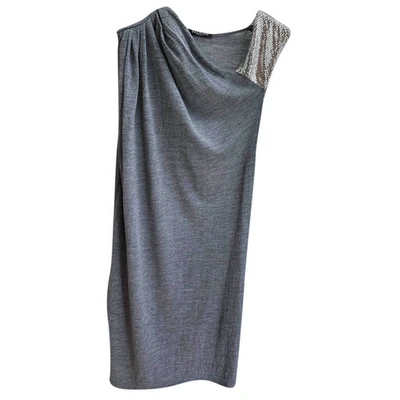 Pre-owned Balmain Wool Mid-length Dress In Grey