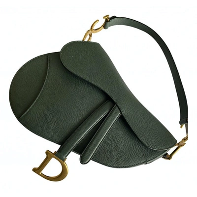 Pre-owned Dior Saddle Green Leather Handbag
