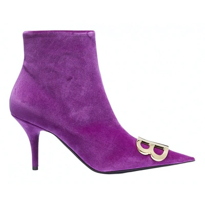 Pre-owned Balenciaga Bb Velvet Ankle Boots In Purple