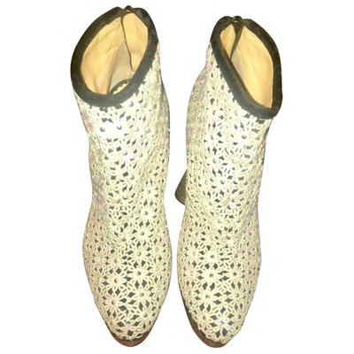 Pre-owned Charlotte Olympia Cloth Ankle Boots In Ecru