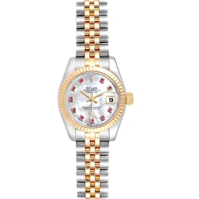 Pre-owned Rolex Datejust Steel Yellow Gold Mop Rubies Ladies Watch 179173 In Not Applicable