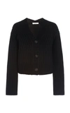 Vince Cropped Ribbed Wool And Cashmere-blend Cardigan In Brown,black
