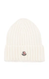Moncler Ribbed-knit Logo-patch Virgin Wool Beanie In White