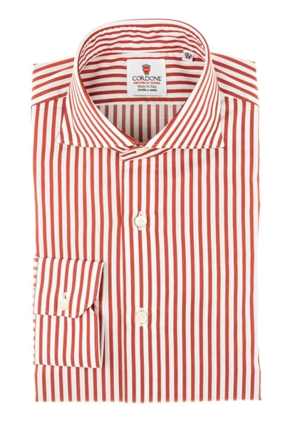 Cordone1956 Striped Oxford Satin Shirt Slim Fit In Red