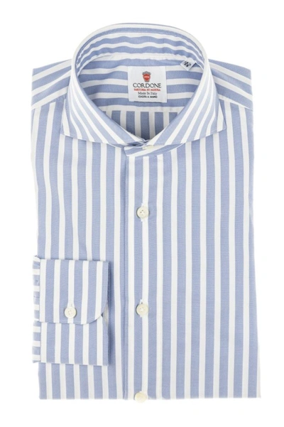 Cordone1956 Striped Oxford Satin Shirt Regular Fit In Blue