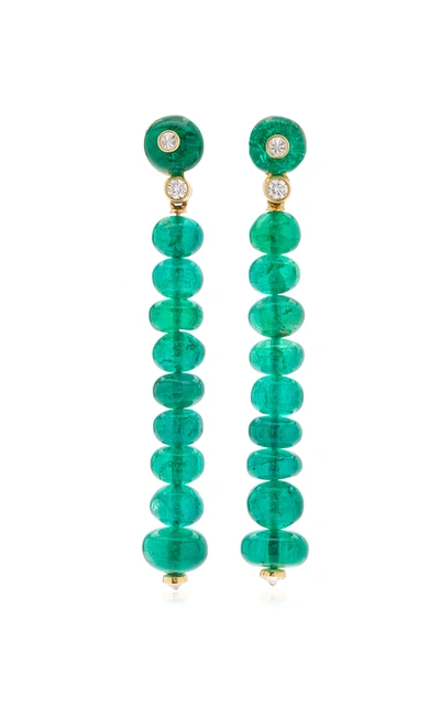 Goshwara Women's 18k Yellow Gold Emerald; Diamond Earrings In Green