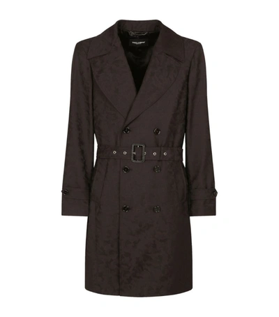 Dolce & Gabbana Camouflage Wool Jacquard Trench Coat In Multicolor