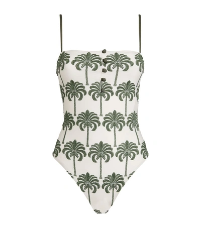 Agua By Agua Bendita Women's Durazno Cocora-hand Embroidered One-piece Swimsuit In White/green