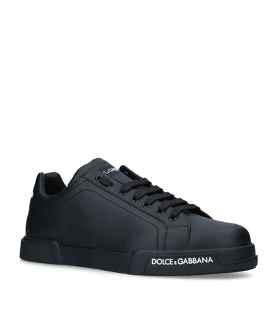 Dolce & Gabbana Leather Portofino Sneakers In Black