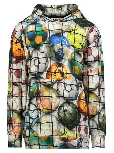 Molo Kids' Footballs Print Stretch-organic Cotton Hoodie In Multicolor