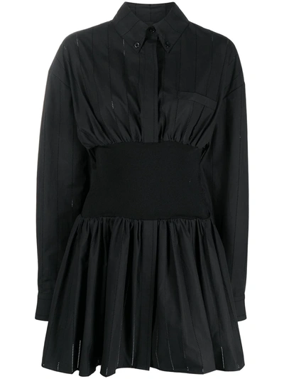 Alexandre Vauthier Ruched Long-sleeved Shirt Dress In Black