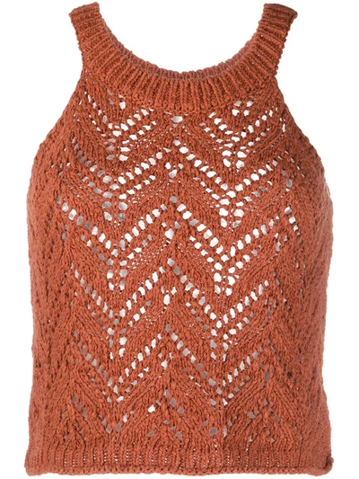 Missing You Already Chochet Knitted Top In Brown