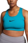 Nike Dry Swoosh Bold Sports Bra In Pink Glaze/ Pure/ White