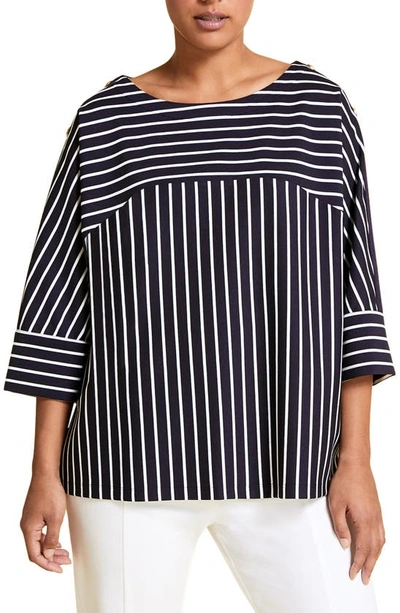 Marina Rinaldi Plus Size Obliare Striped Jersey Tunic In Whitenavy