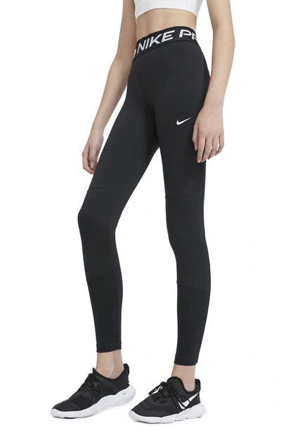 Nike Pro Dri-fit Big Kids' (girls') Leggings In Black/white