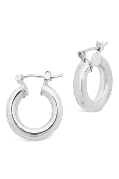 Sterling Forever Rhodium Plated Small Chunky Tube Hoop Earrings In Silver