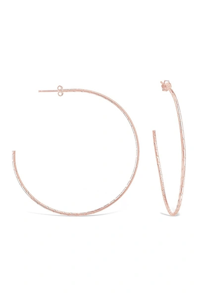 Sterling Forever 14k Rose Gold Vermeil Hammered 2.25" Hoop Earrings In Rose Gold