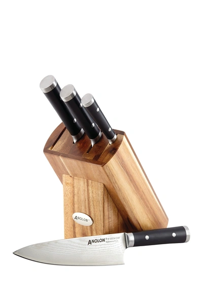 Anolon Imperion Damascus Steel Cutlery Knife Block 5-piece Set In Black