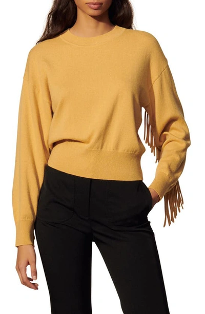 Sandro Womens Jaunes Oranges Paprika Fringed Wool And Cashmere