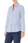 Jones New York Easy Care Button Up Long Sleeve Blouse In Blue/ White