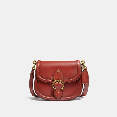 Coach Beat Glovetanned Leather Saddle Crossbody Bag In Brass/red Sand