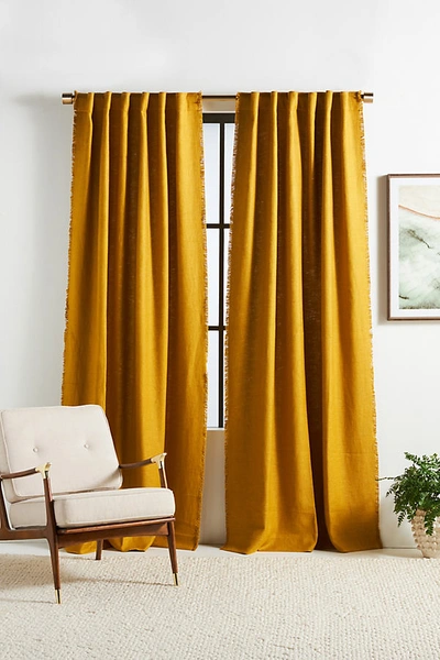 Anthropologie Luxe Linen Blend Curtain By  In Yellow Size 108"