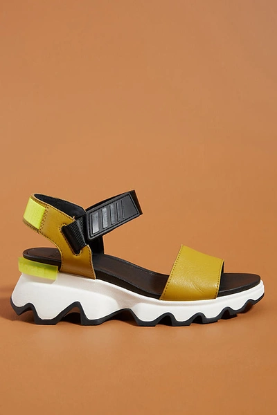 Sorel Kinetic Leather Wedge Sport Sandals In Yellow