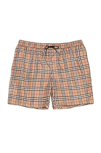 Burberry Guildes Small Scale Check Swim Trunk In Archive Beige