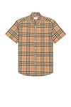 Burberry Cotton Shirt With Checked Pattern And Pockets In Archive Beige