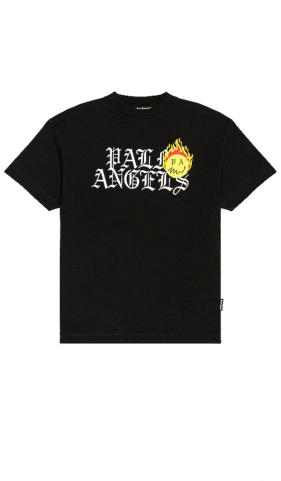 Palm Angels Burning Head Logo Tee Black Yellow In Black