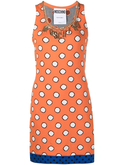 Moschino Logo-embellished Polka-dot Mini Dress In Orange