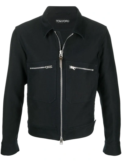 Tom Ford Brush Cotton Washed Shirt Jacket In Blue
