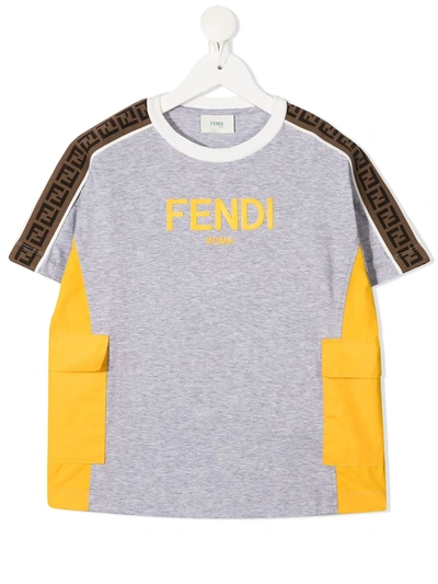 Fendi Kids' Patch Pocket Logo T-shirt In Grey