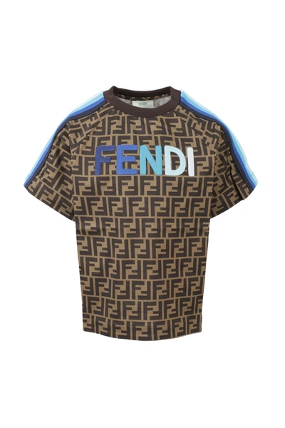 Fendi Teen Ff Pattern T-shirt In Brown