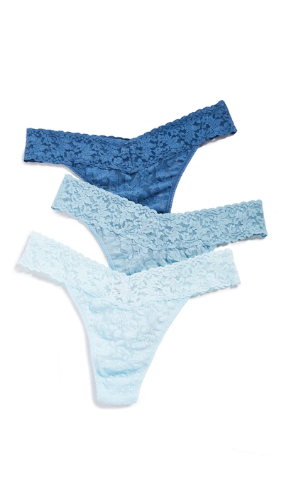 Hanky Panky Signature Lace Original Rise Thong Panties 3 Pack In Something Blue
