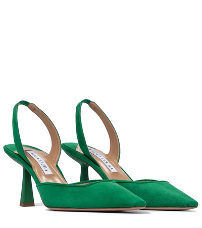 Aquazzura Maia 75 Suede Slingback Pumps In Green