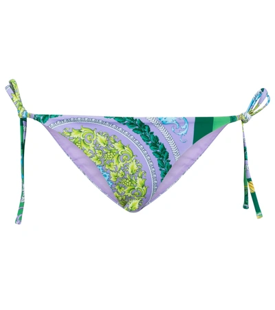 Versace Barocco Mosaic Printed Bikini Bottoms In Purple