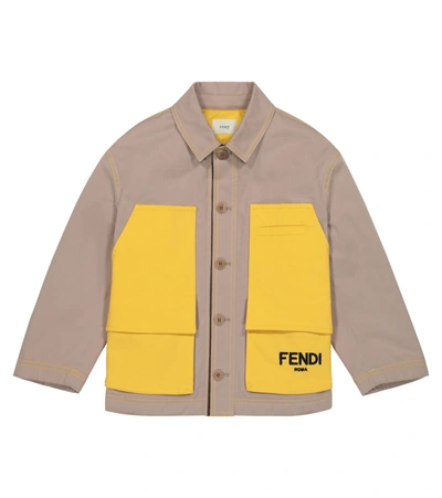 Fendi Kids' 弹力棉质夹克 In Beige