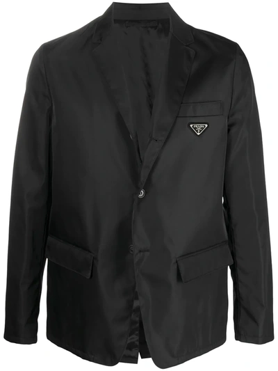 Prada Triangle-logo Single-breasted Blazer In Black