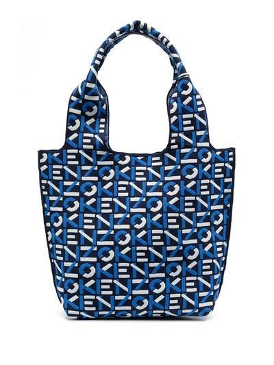 Kenzo Knitted Logo-pattern Tote Bag In Blue