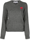 Comme Des Garçons Play Wool Jersey Intarsia Red Emblem Sweater In Gray. In Grey