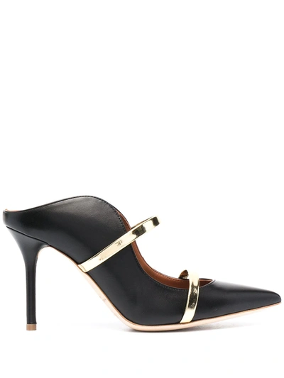 Malone Souliers Maureen 85 Nappa Leather Mules In Black Gold